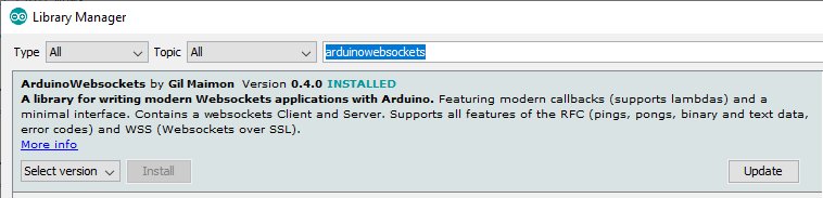 Library Manager showing ArduinoWebsockets