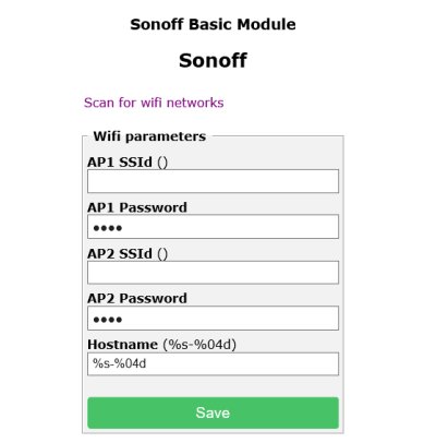 Sonoff Wifi Setup Screen
