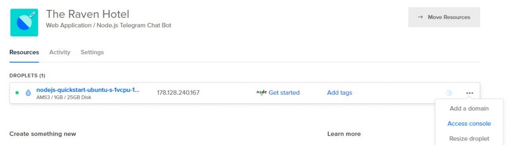 DigitalOcean Access Console